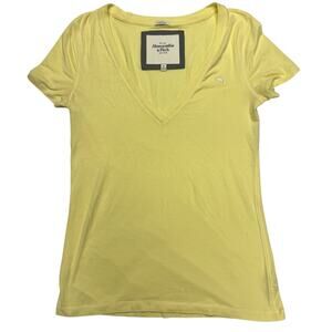 Abercrombie & Fitch Stretch V Neck Shirt Long Fitted Size M Y2K Butter Yellow